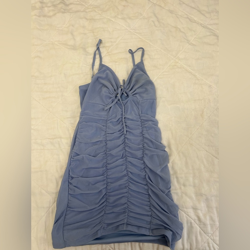Baby blue ruched dress! Only worn a few times! Great condition 💗